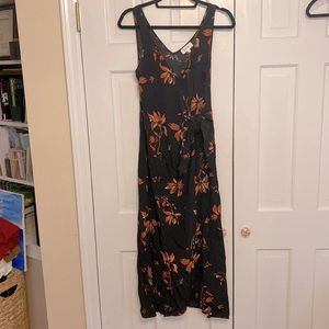 Bohme black floral midi wrap dress